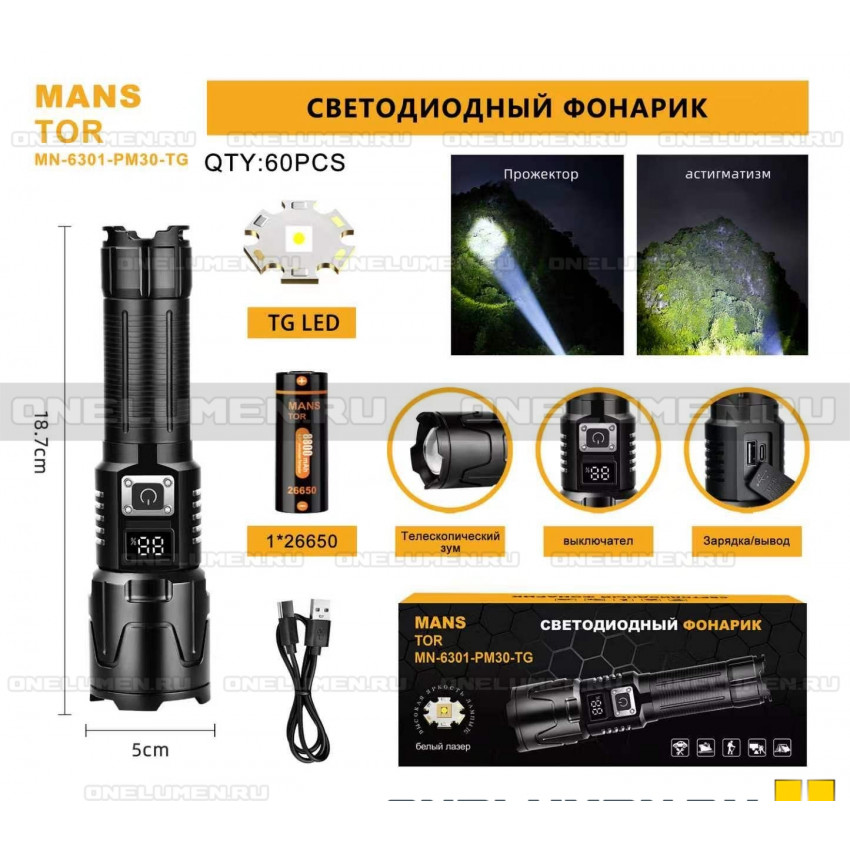 Ручной фонарь MANSTOR MN-6301-PM30-TG alt