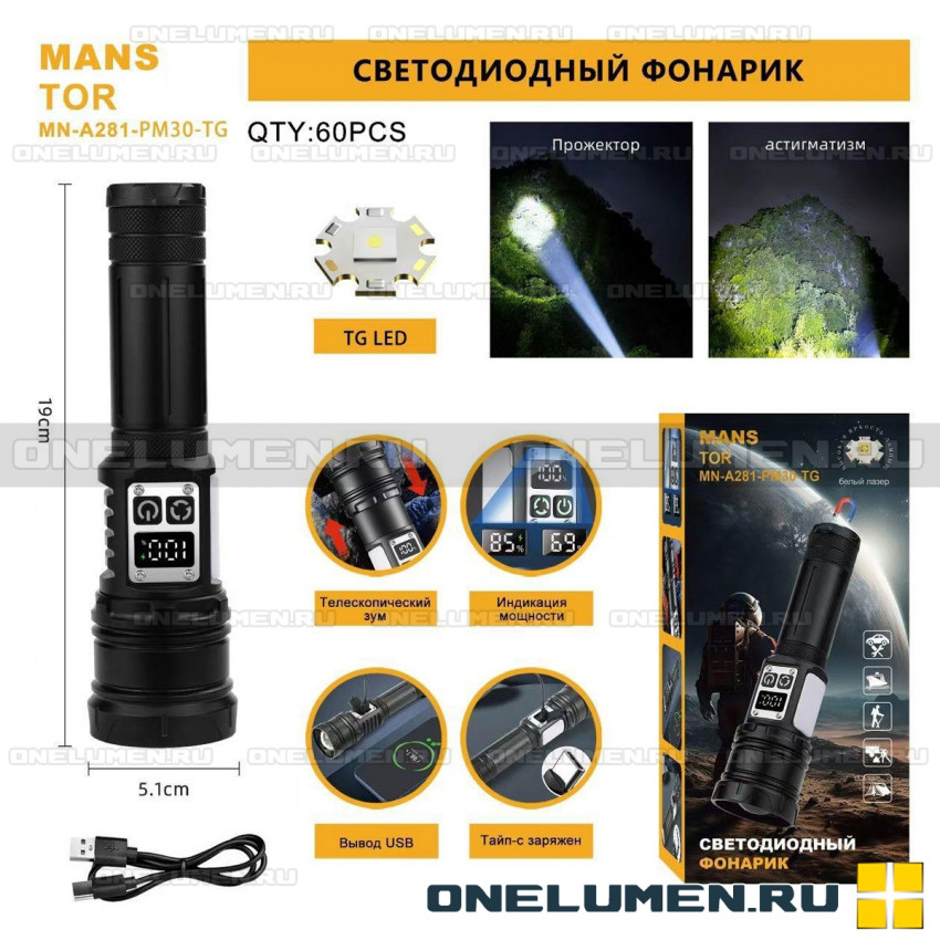 Фонарь ручной MANSTOR MN-A281-PM30-TG alt