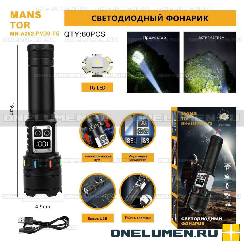 Фонарь ручной MANSTOR MN-A282-PM30-TG alt