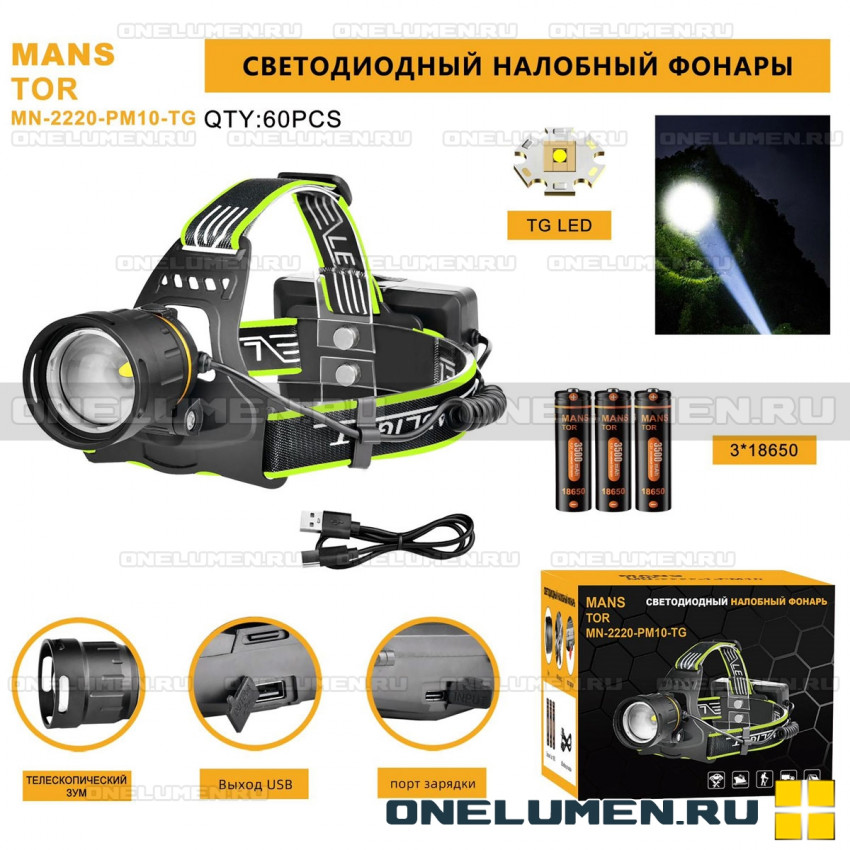 Налобный фонарь MANSTOR MN-2220-PM10-TG alt