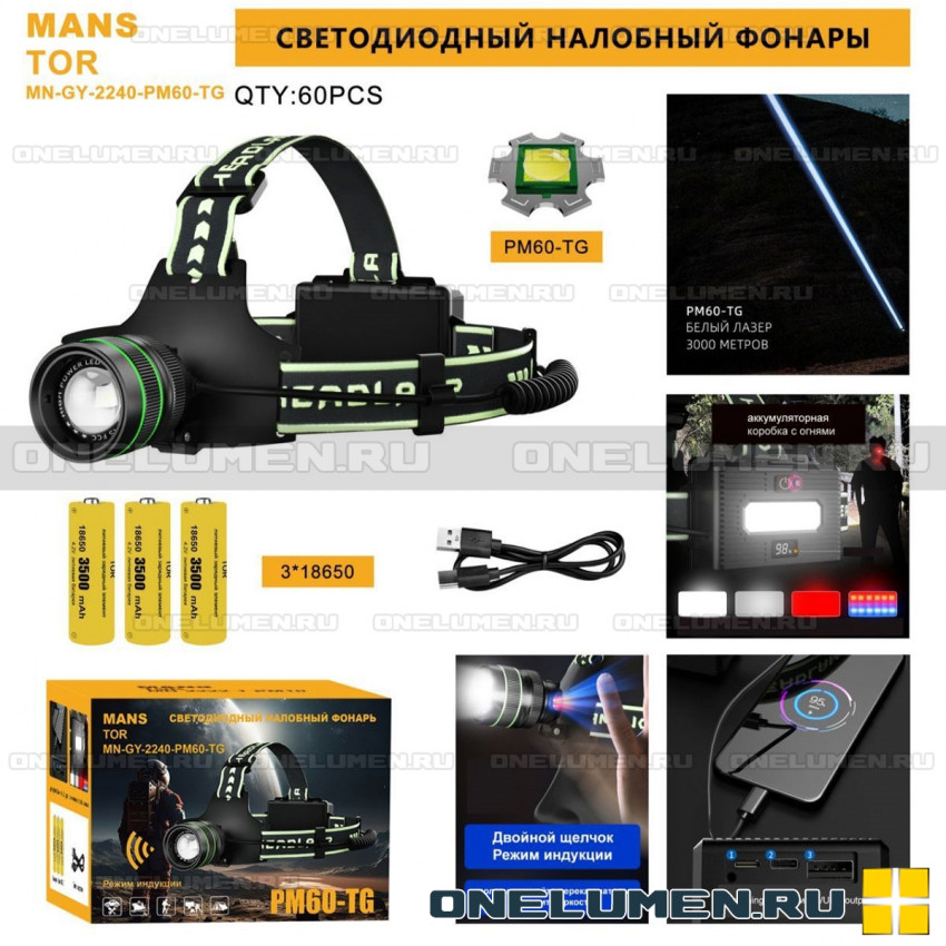 Налобный фонарь MANSTOR MN-GY-2240-PM60-TG alt
