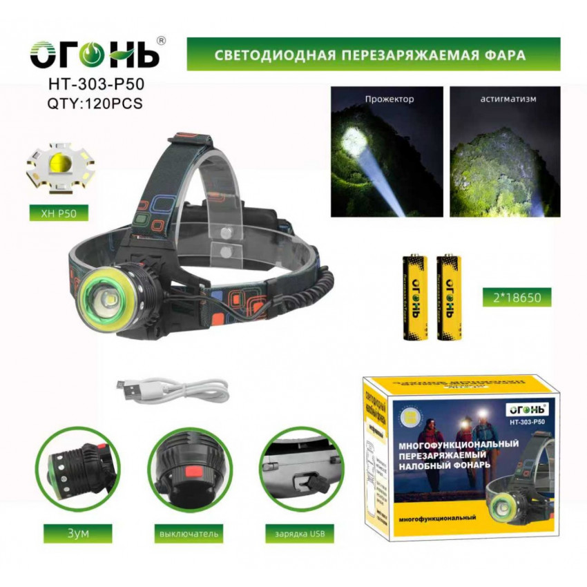 Налобный фонарь Огонь HT-303-P50 alt