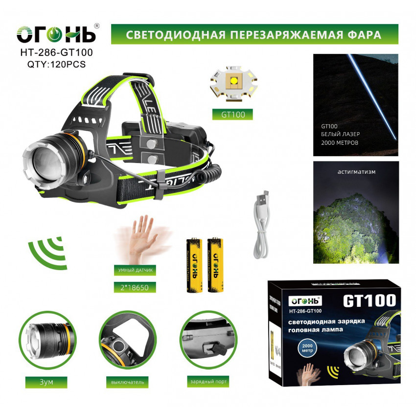 Налобный фонарь Огонь HT-286-GT100 alt