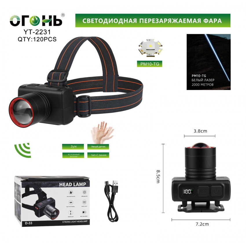 Налобный фонарь Огонь YT-2231 alt