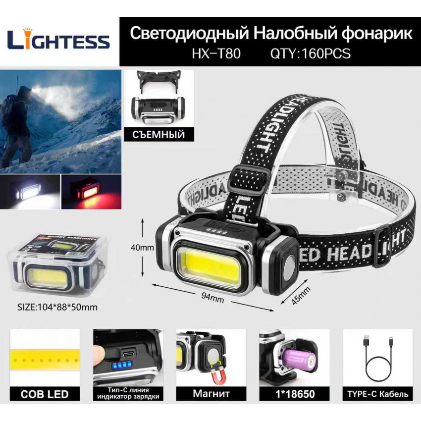 Налобный фонарь HX-T80 alt