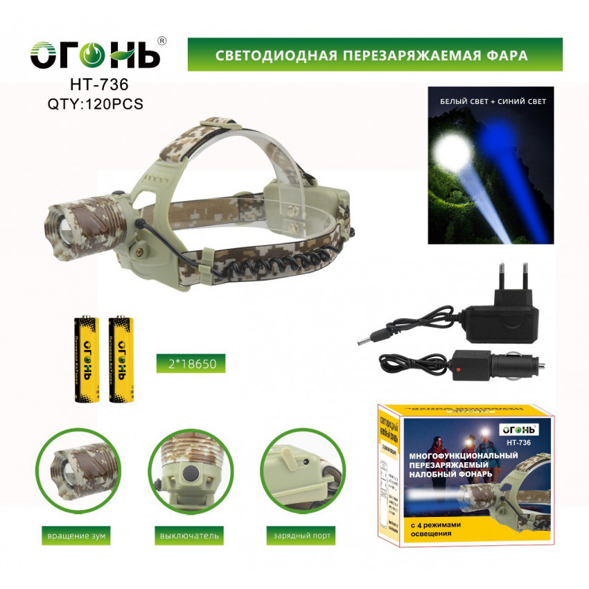 Налобный фонарь Огонь HT-736 alt