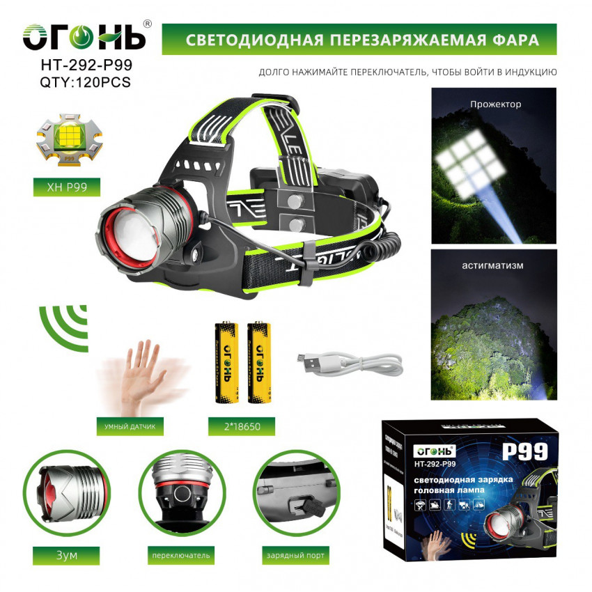 Налобный фонарь Огонь HT-292-P99 alt