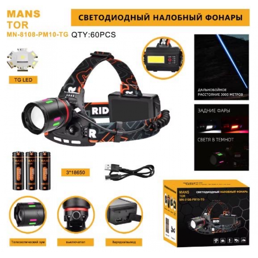 Налобный фонарь MANSTOR MN-8108-PM10- alt