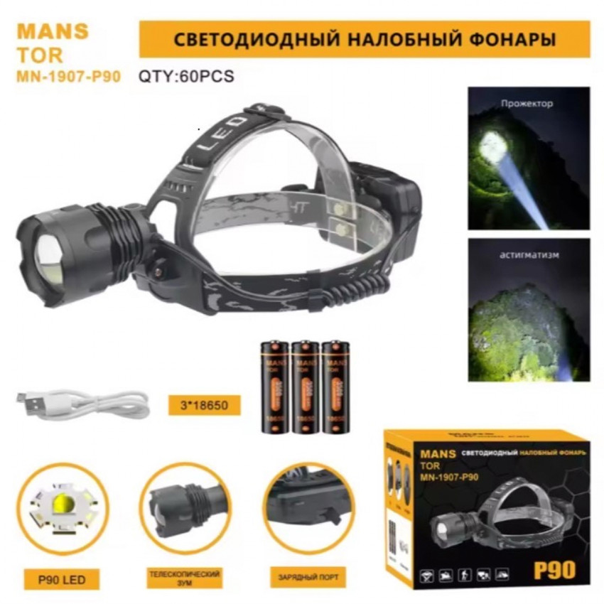 Налобный фонарь MANSTOR MN-1907-P90 alt