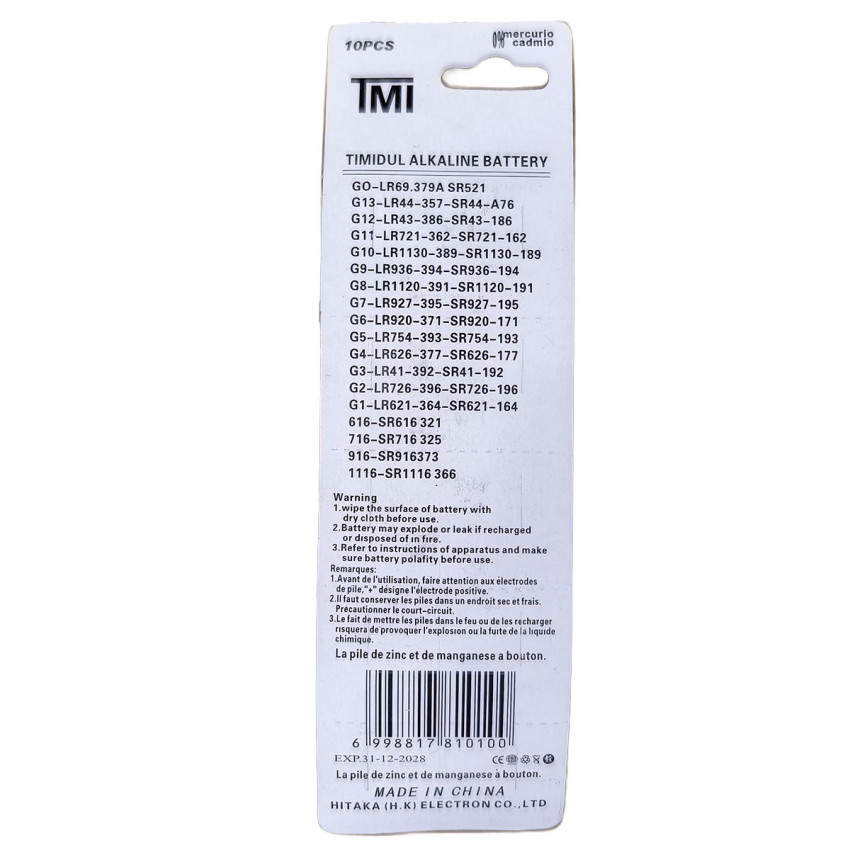 Батарейки TMI AG10, 389A, CX189, LR1130W, 1.55V  - 10шт alt