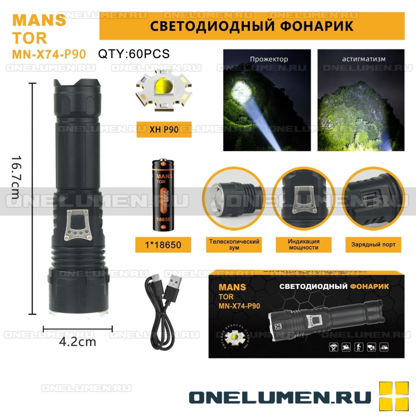 Ручной фонарь MANSTOR MN-X74-P90 alt