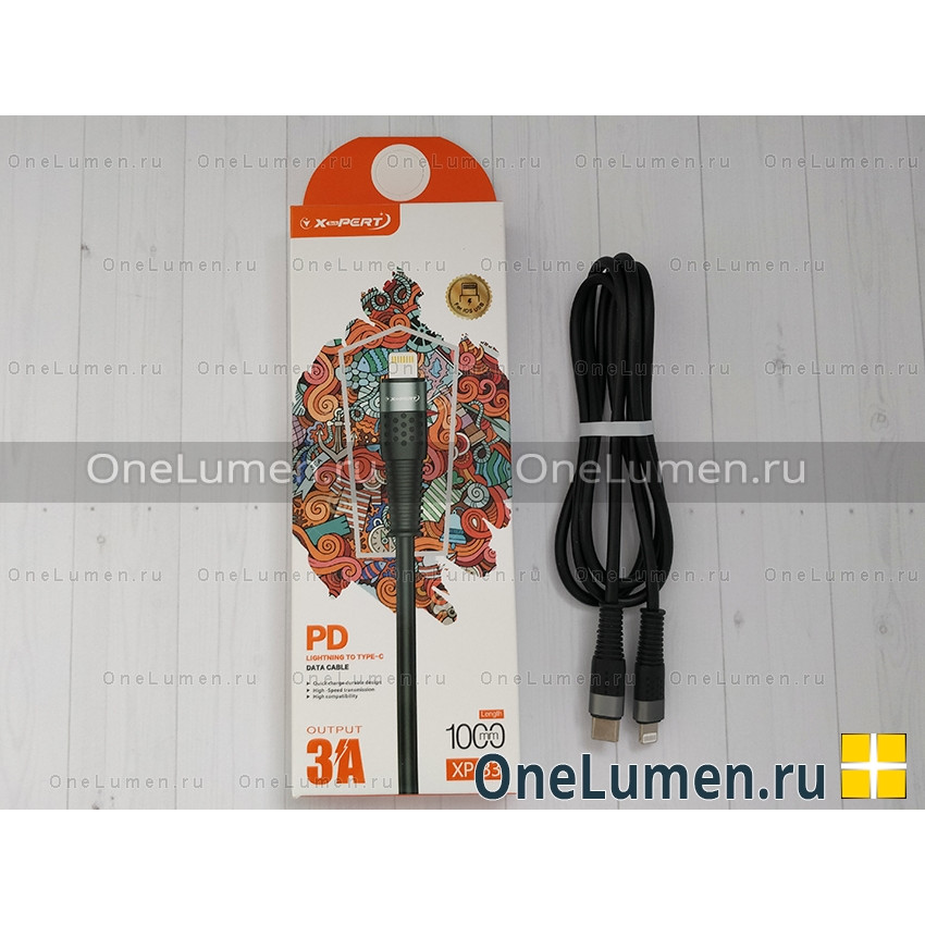 Кабель зарядки X-PERT XP-33, PD Type-C - Lightning 1м, 3A, 20W. alt